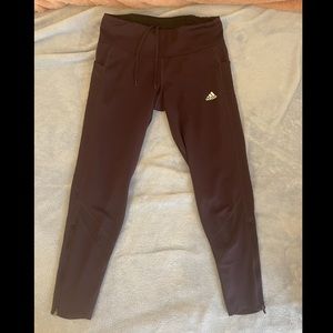 Adidas AEROREADY Running Leggings Plum Front Tie Ankle Zipper Back Zipper Pocket